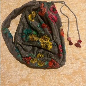 Johnny Was drawstring backpack one shoulder flower print Sherpa yoga bag